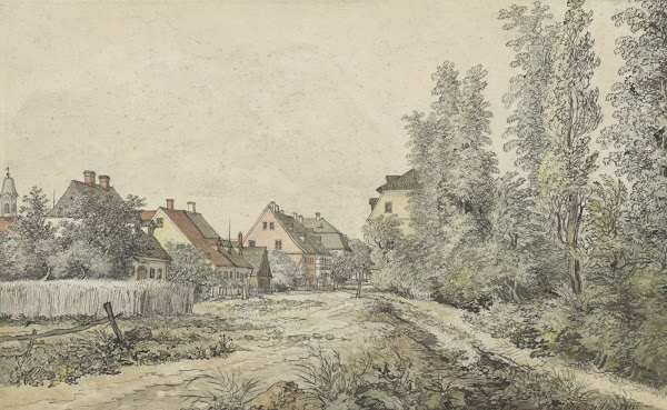 Dorpsweg met huizen 1811