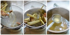 Cà rốt gọt vỏ, cắt hạt lựu. Đậu hũ rửa sạch, để ráo và xắt hạt lựu. Đậu Hà Lan rửa sạch. Khi nồi sả chanh sôi, ra hết chất thì bạn lọc lấy nước qua một nồi khác, bỏ xác để nước dùng được trong. Sau đó, cho cà rốt, đậu vào nấu cùng chút muối, viên hạt nêm đến khi chín thì cho đậu hũ non vào nấu sôi lại thì tắt bếp. Múc canh ra chén, thưởng thức.