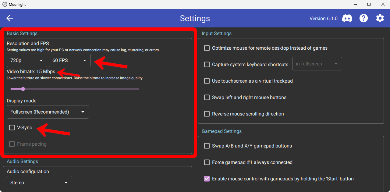 Moonlight basic settings