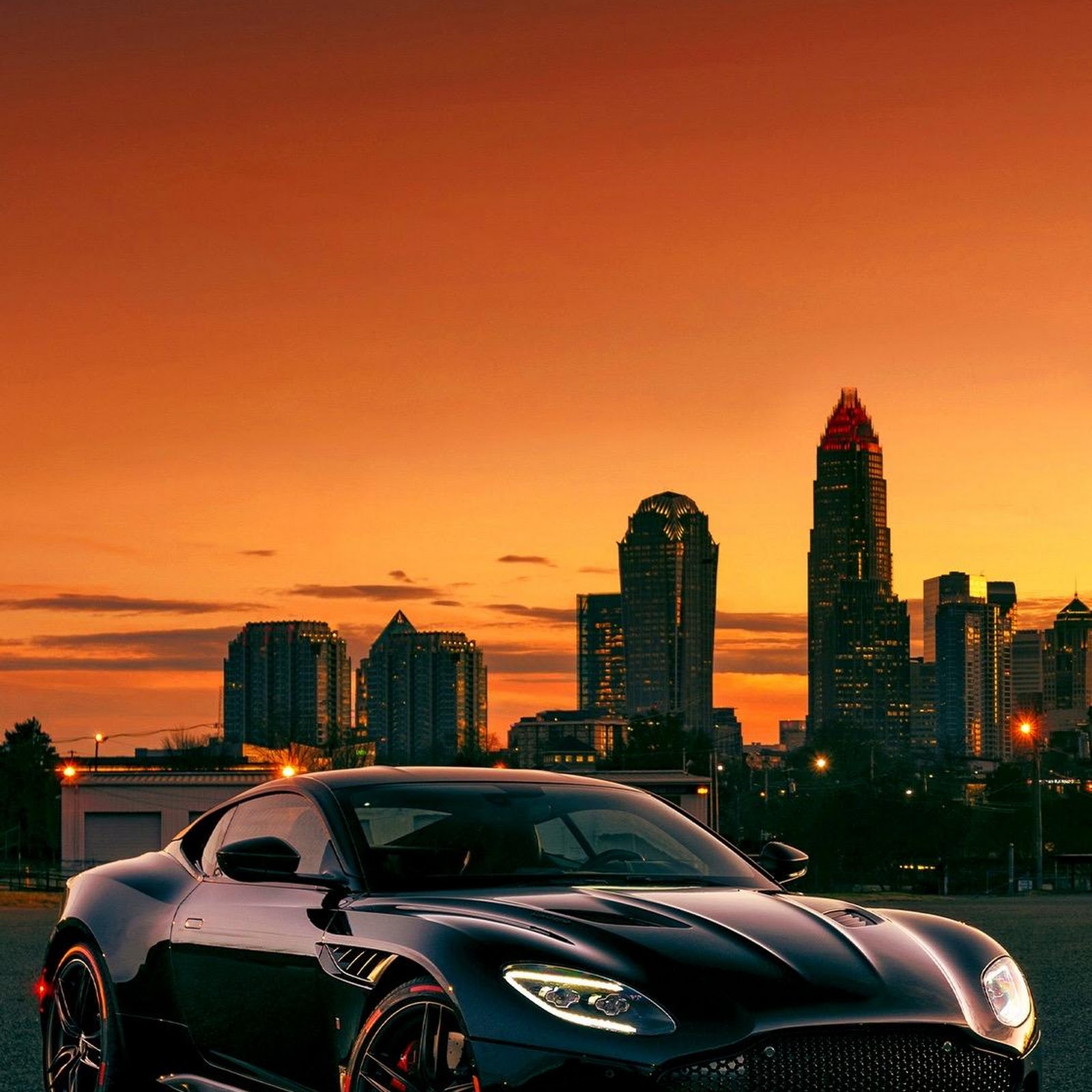 Download Black Aston Martin DBS City Sunset Full HD iPhone