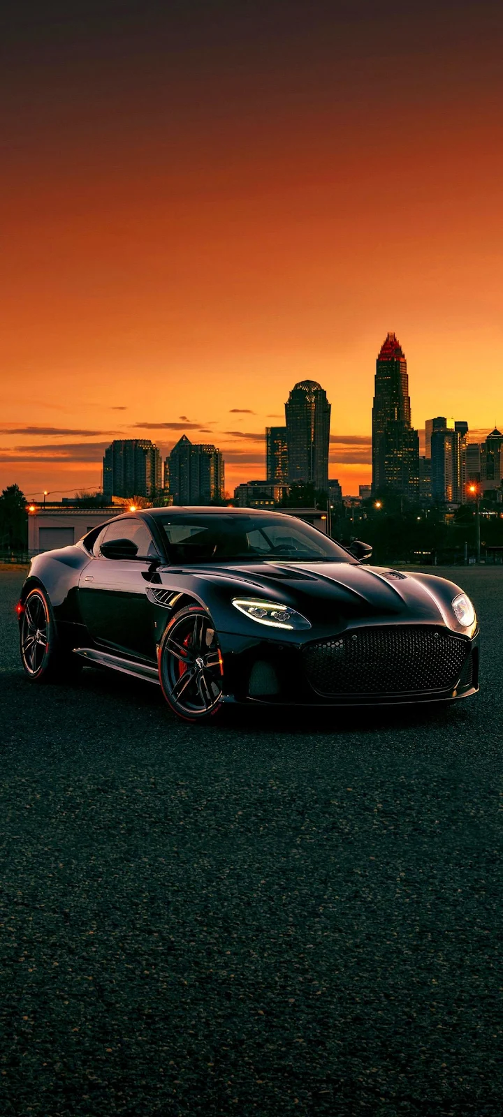 Black Aston Martin DBS City Sunset - Automotive Photography Full HD iPhone Wallpaper (1116x2480)