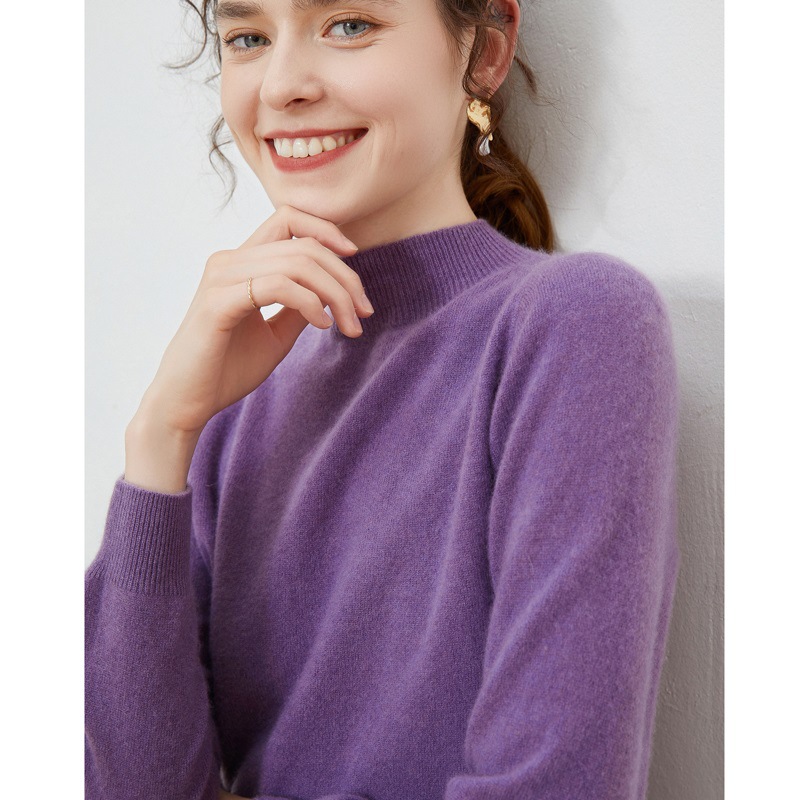 Women's Wool Sweater, Stand-up Collar, Ribbed Knit, Loose Fit