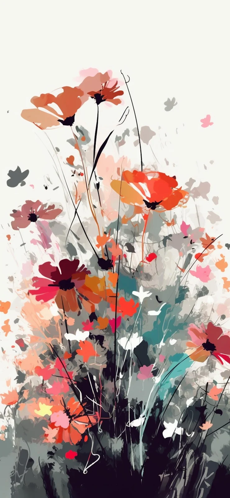 Abstract Painted Wildflower Bouquet - Digital Painting Full HD iPhone Wallpaper (1284x2778)