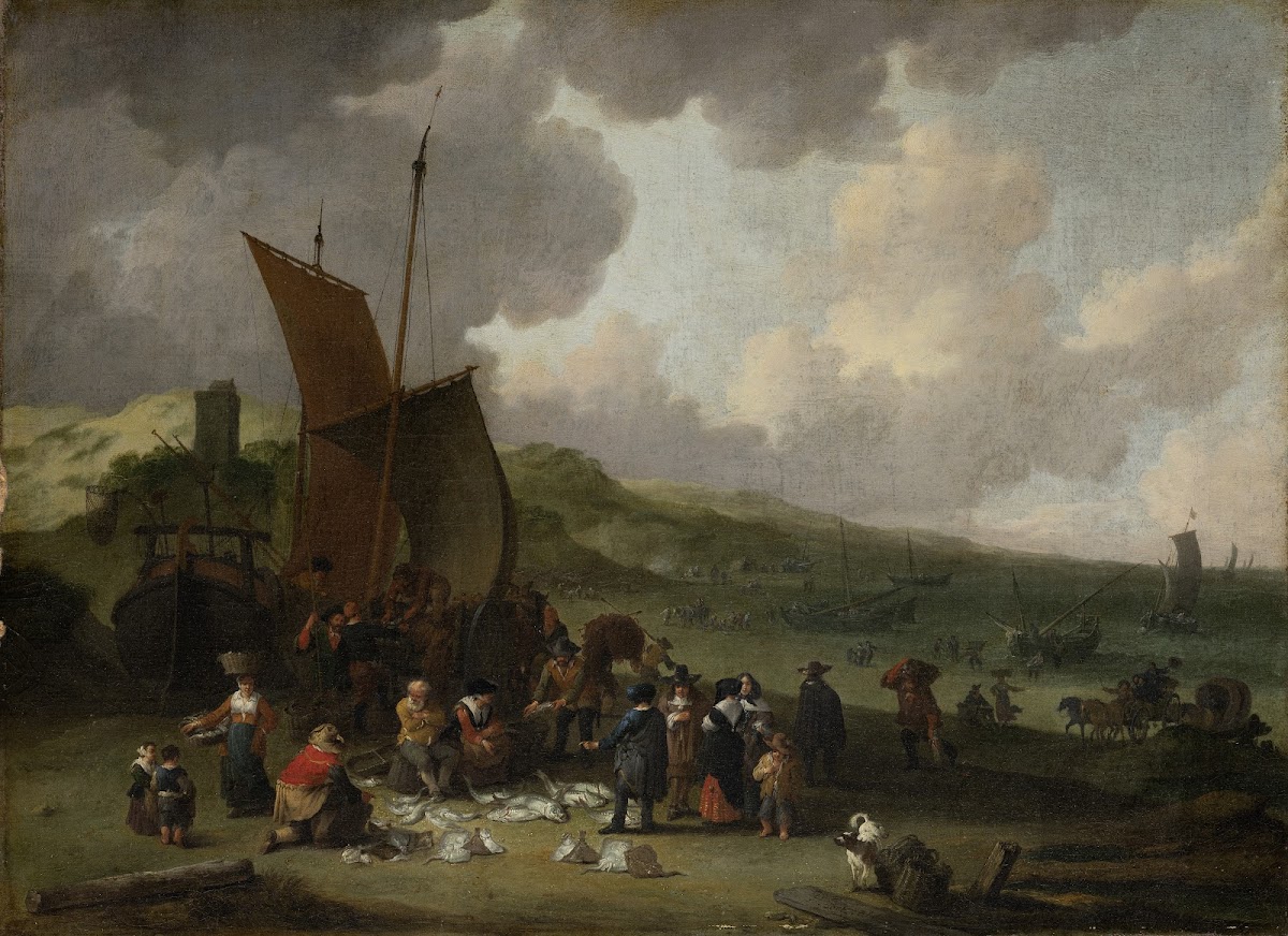 The Beach at Scheveningen with Returning Fisherman 1677