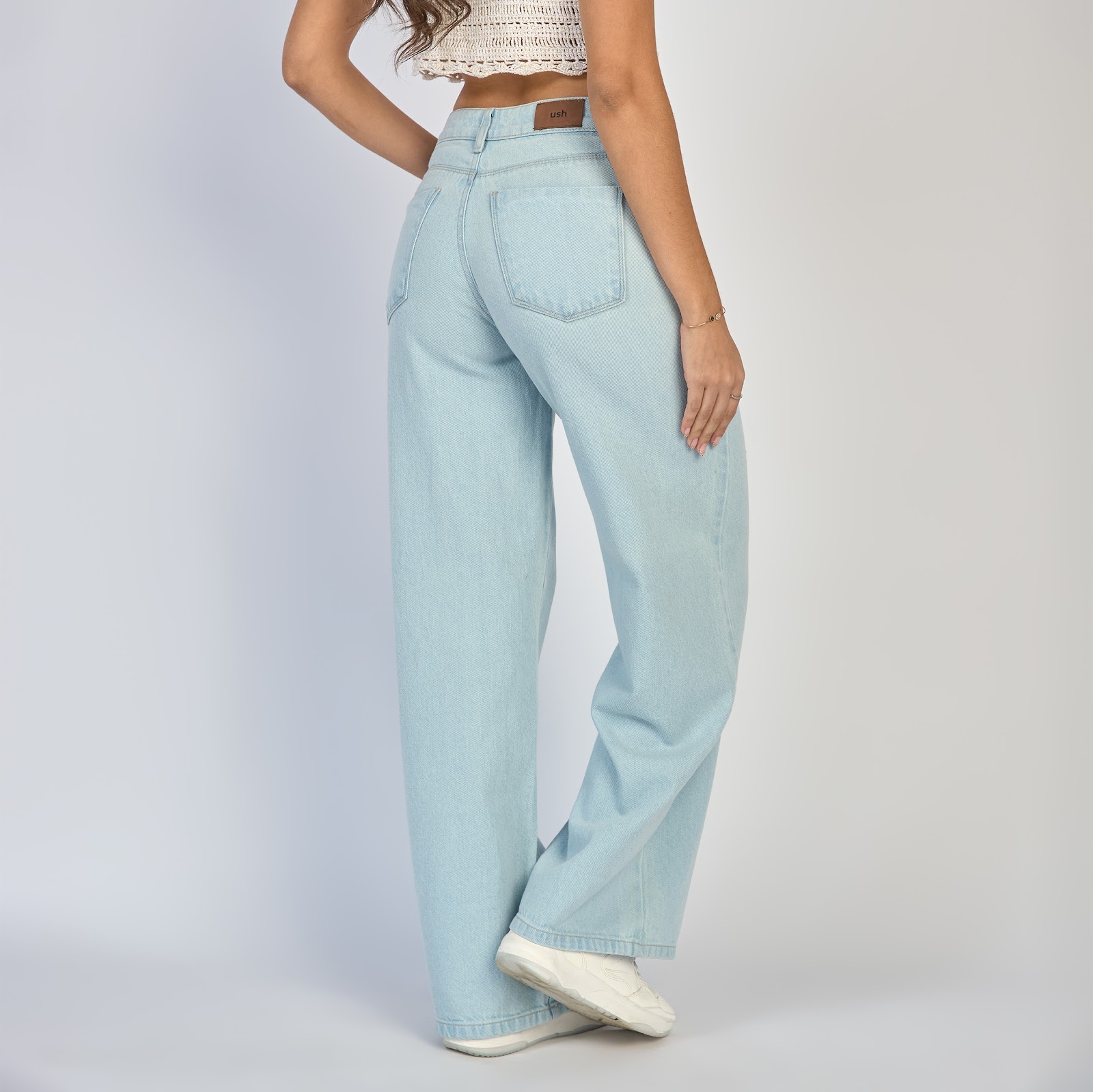 Jean dama wide leg tiro alto rígido, color Azul claro - Vista 4