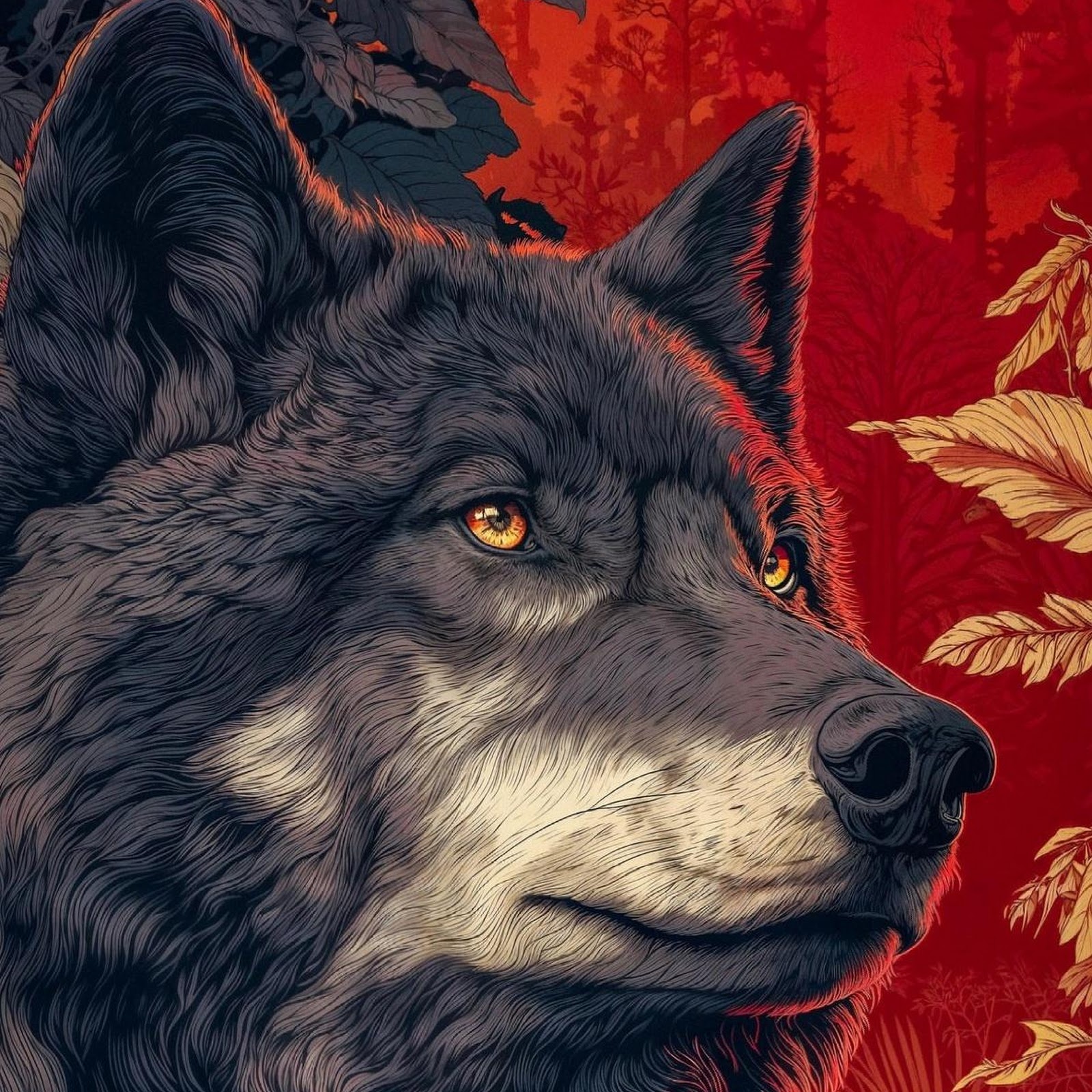 Download Black Wolf In Red Forest Full HD iPhone