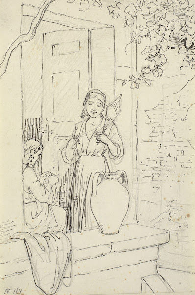 To italienerinder i en dør den ene med en ten 1810  1873