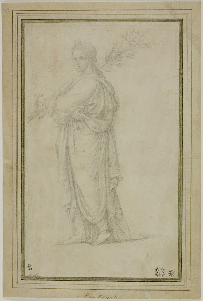 Standing Draped Female Figure Carrying Trumpet Flowers