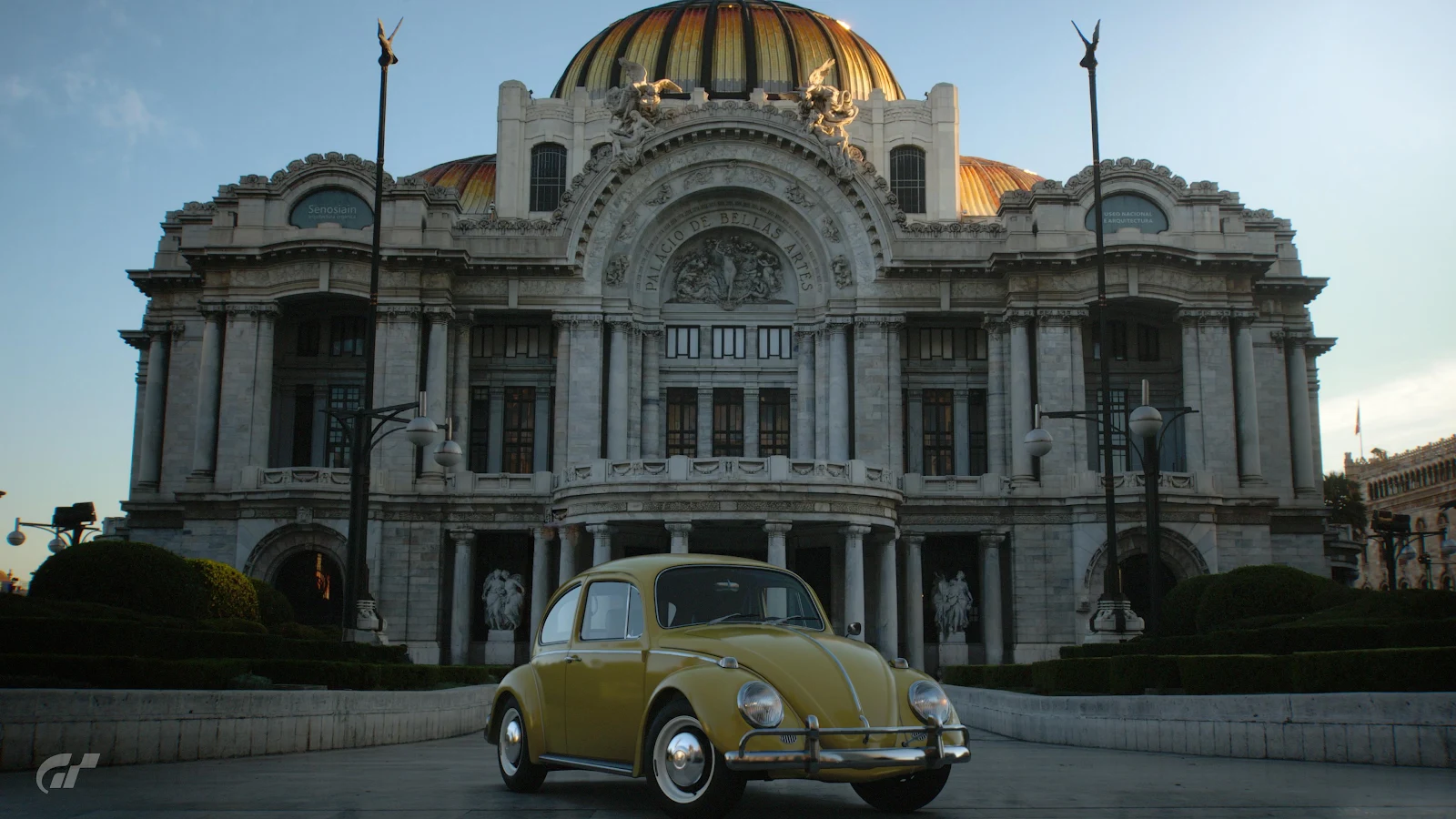 Yellow Volkswagen Beetle at Bellas Artes - Automotive Photography 4K Wallpaper (3840x2160)