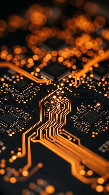 Macro Circuit Board with Glowing Orange Nodes - Free mobile Wallpaper