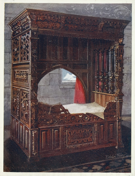 Carved oak bedstead of Jeanne DAlbret dated 1562 1910   1911