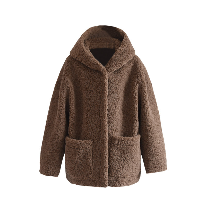 Fluffy Women's Hooded Coat with Faux Shearling