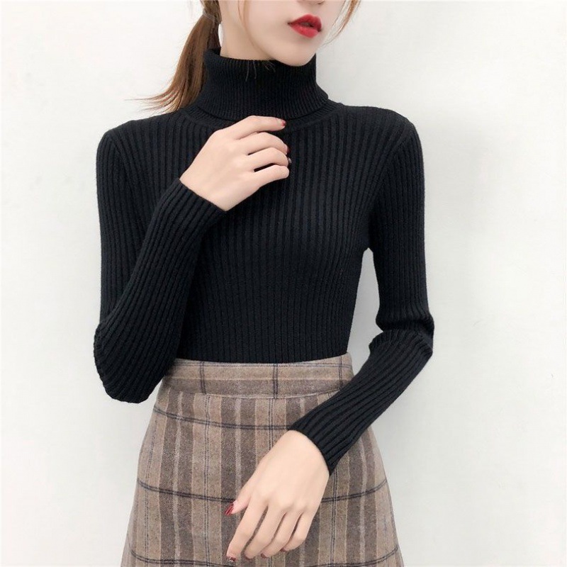 Women's knitted sweater with turtleneck, form-fitting