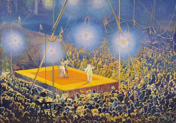 Clowns in the arena of the circus Italian Comedy 1920