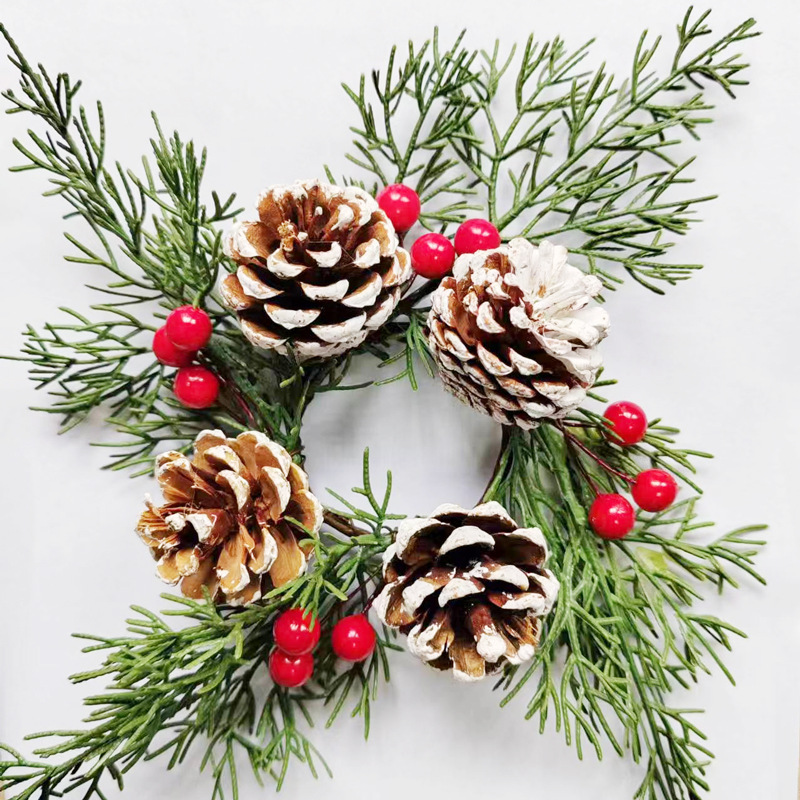 Christmas Candle Wreath with Pine Needles and Berries