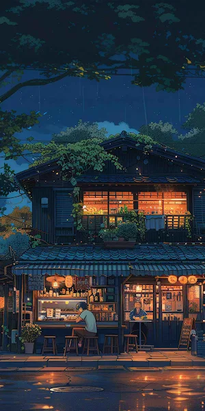 Night Street, Anime Scenery, Cityscape, Rainy Night 4K Wallpaper Background