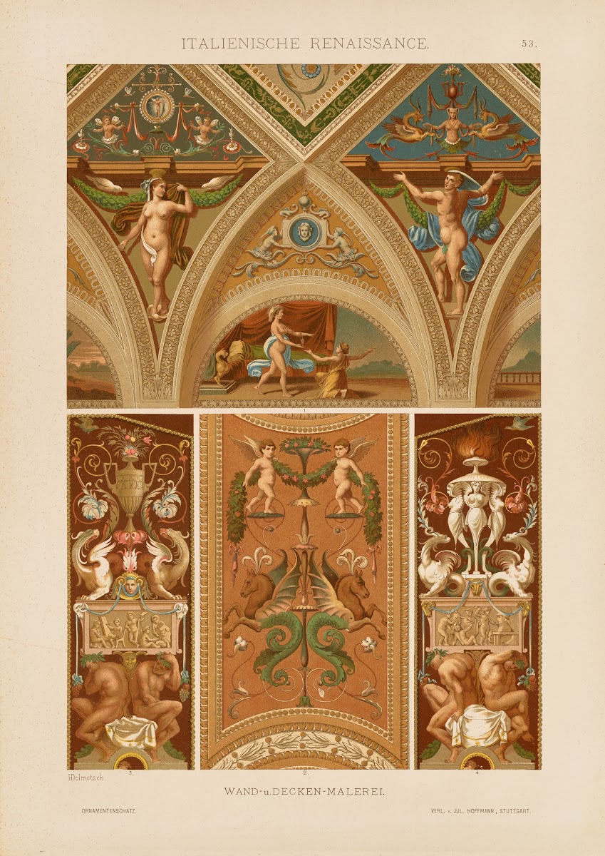 Italienische Renaissance  Wand  und Decken Malerei 1887