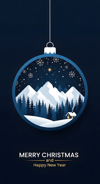 Winter Landscape Christmas Ornament Dark Blue Aesthetic - Free mobile Wallpaper
