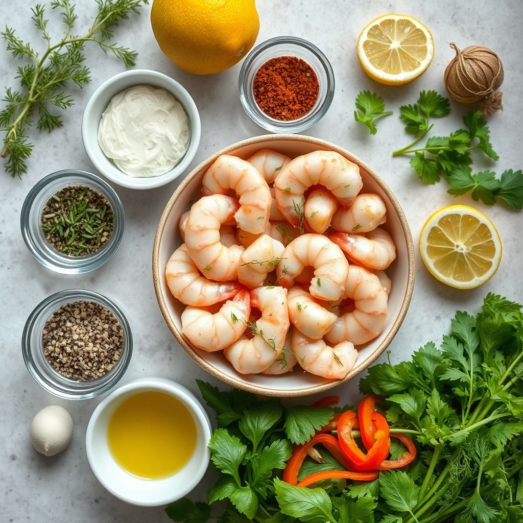 Ingredients for Easy Lemon Dill Shrimp Salad Recipe for Quick Dinner (15-Min Meal!)
