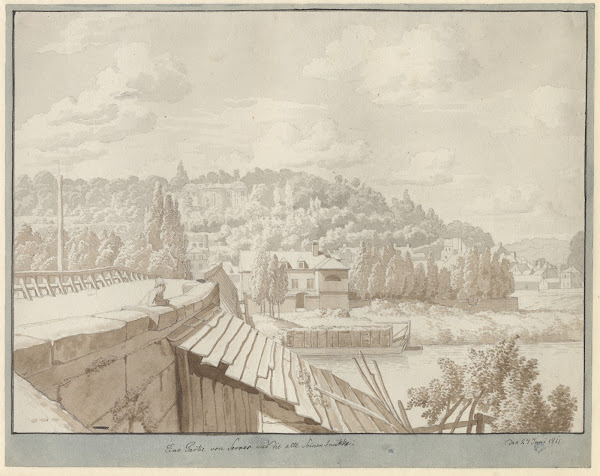 Udsigt ved Sevres over den gamle Seinebro mod parken i Saint Cloud Paris 1811