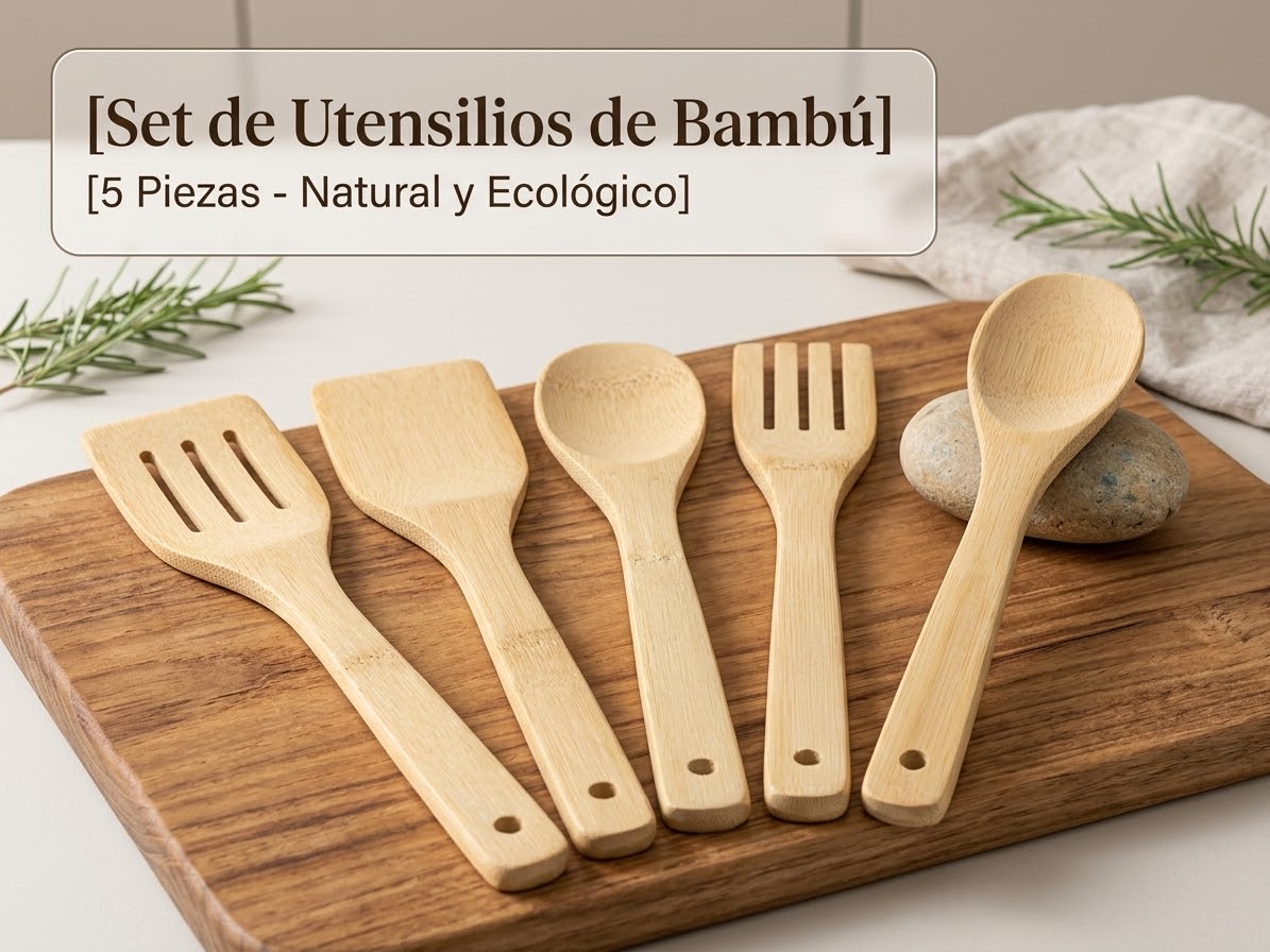 Set de 5 utensilios de cocina de bambú