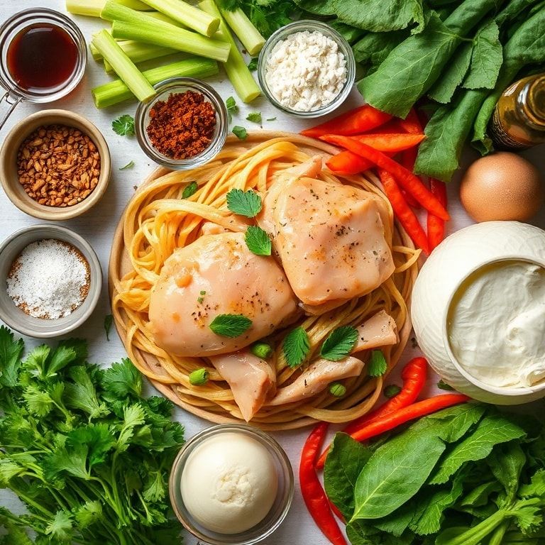 Ingredients for Easy Chicken Lo Mein Recipe Loaded with Veggies – Quick, Homemade Comfort Food