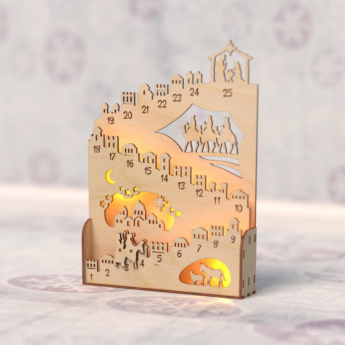 Beleuchteter Holz-Adventskalender für die Weihnachtszeit