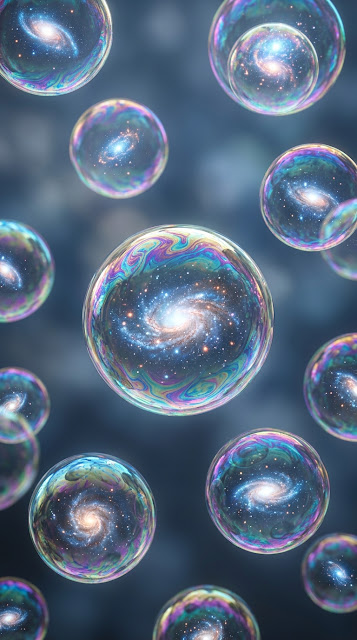 Close-up of Iridescent Bubbles with Galaxies Inside Them - Free mobile Wallpaper