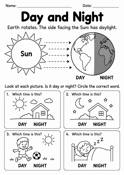 Day and Night Worksheet