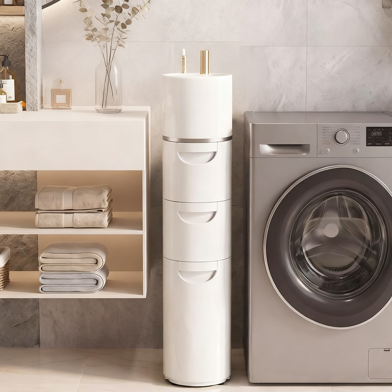 Narrow bathroom drawer cabinet, PP plastic