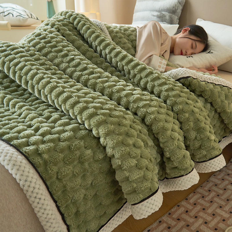 Soft coral fleece blanket with lamb fleece appearance