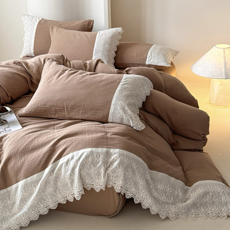 Cotton bed linen with lace, 4-piece