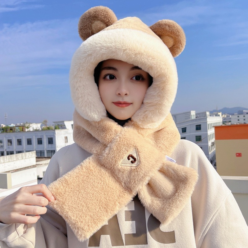 Plush Set: Bear Hooded Hat and Scarf