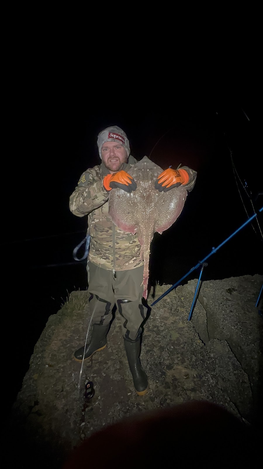 Rhys Carmichael with a Thornback Ray caught shore fishing on a running ledger with mackerel and squid cocktail