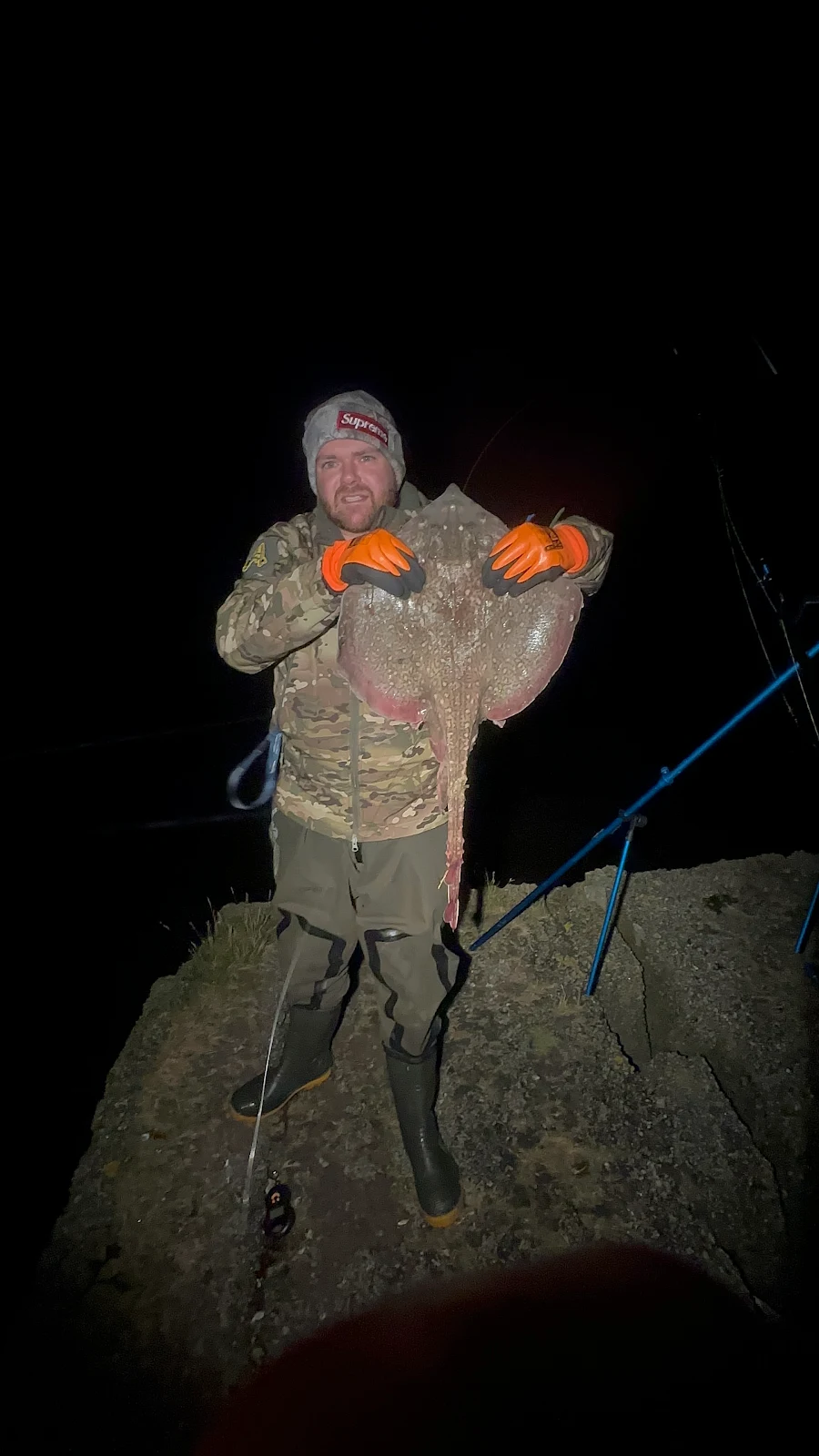 Rhys Carmichael with a Thornback Ray caught shore fishing on a running ledger with mackerel and squid cocktail