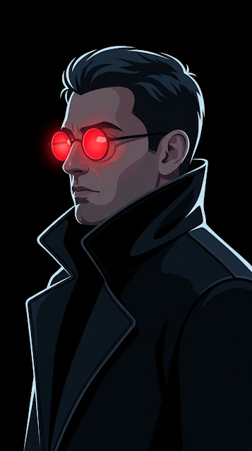 Dark Vector Illustration of a Man with Glowing Red Round Glasses - Free mobile Wallpaper