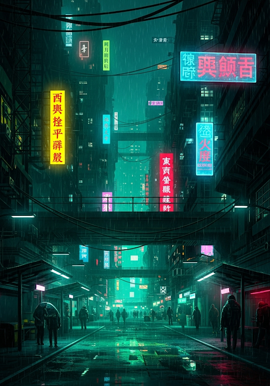 Rainy Cyberpunk Underpass