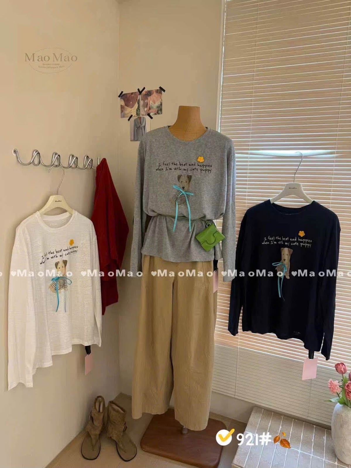 Áo thun dài tayin hình chú chó đính nơXONXEN SHOP 921 – Image 3