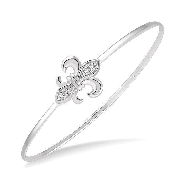 Silver Fleur De Lis Diamond Flex Fashion Bangle