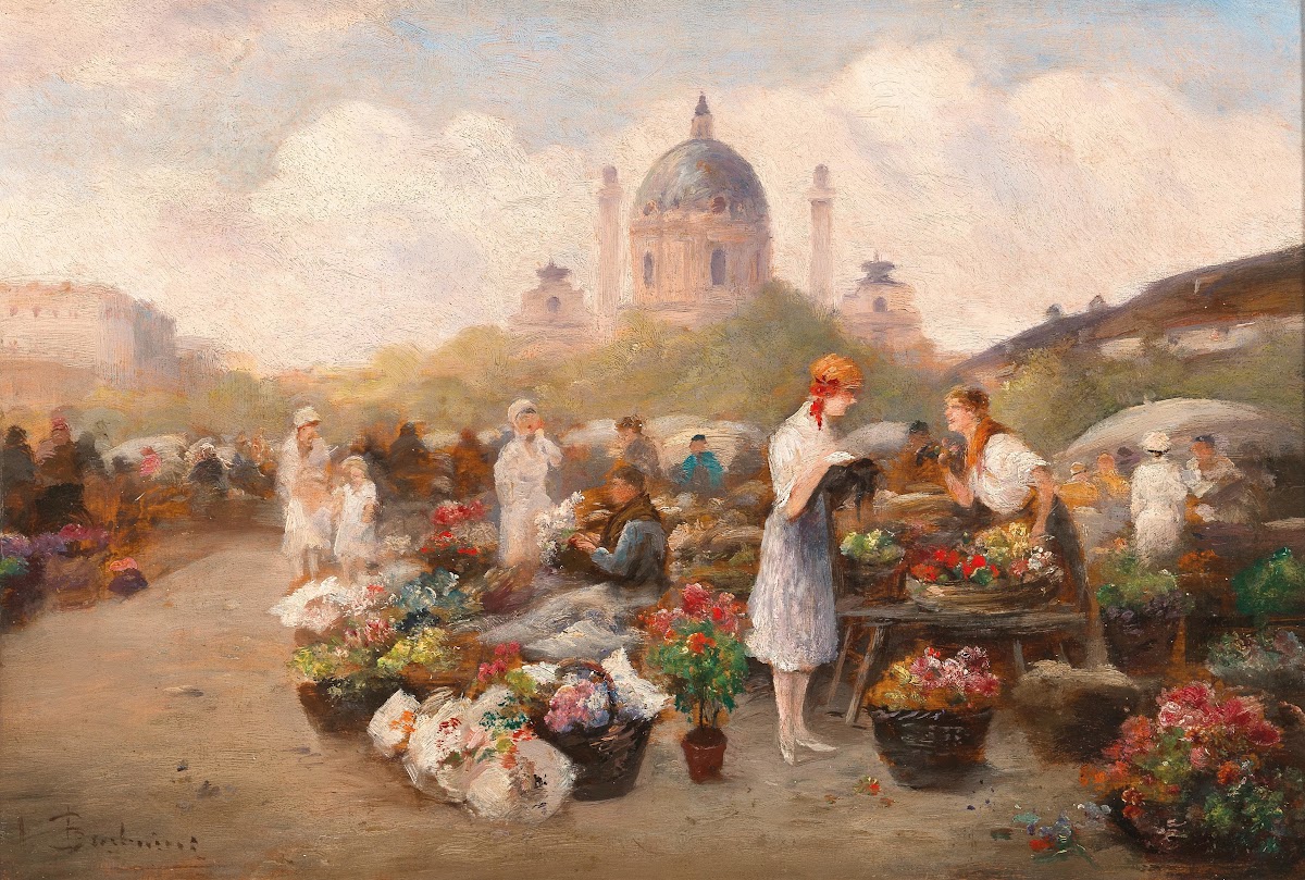 Vienna Flower Market before the Church of St Charles