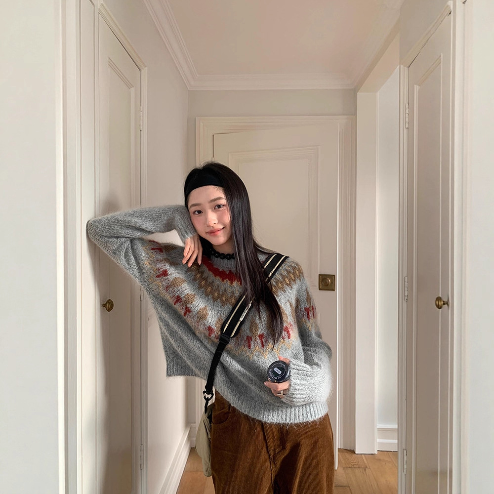 Mohair knitted sweater with Fair Isle pattern