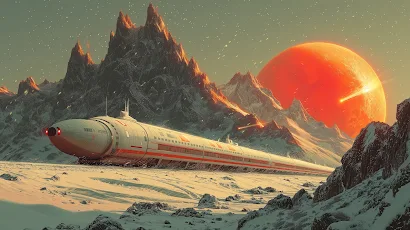 Ai Art, Science Fiction, Illustration, Moon, Train 5K Wallpaper Background