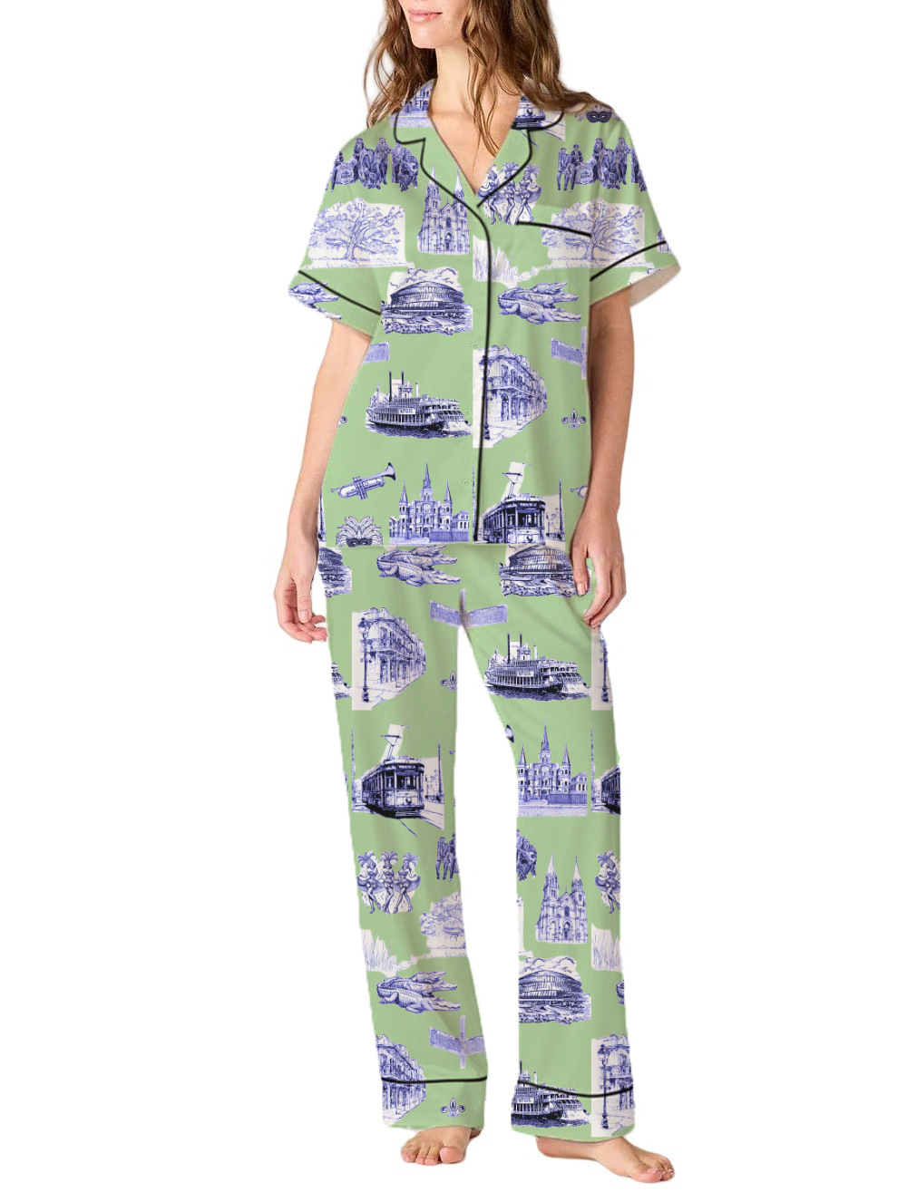 Damen- und Kinder-Schlafanzug-Set mit Weihnachtsbaum-Print