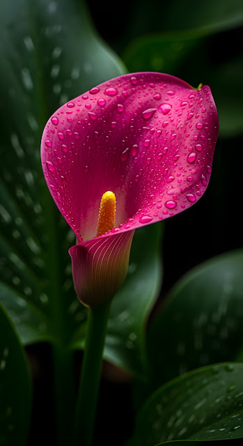 Dramatic Pink Calla Lily Flower Macro with Raindrops - Free mobile Wallpaper