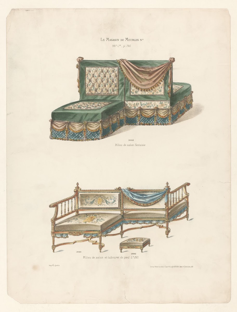Milieu de salon fantaisie Milieu de salon et tabouret de pied Ls XV 1832   1904