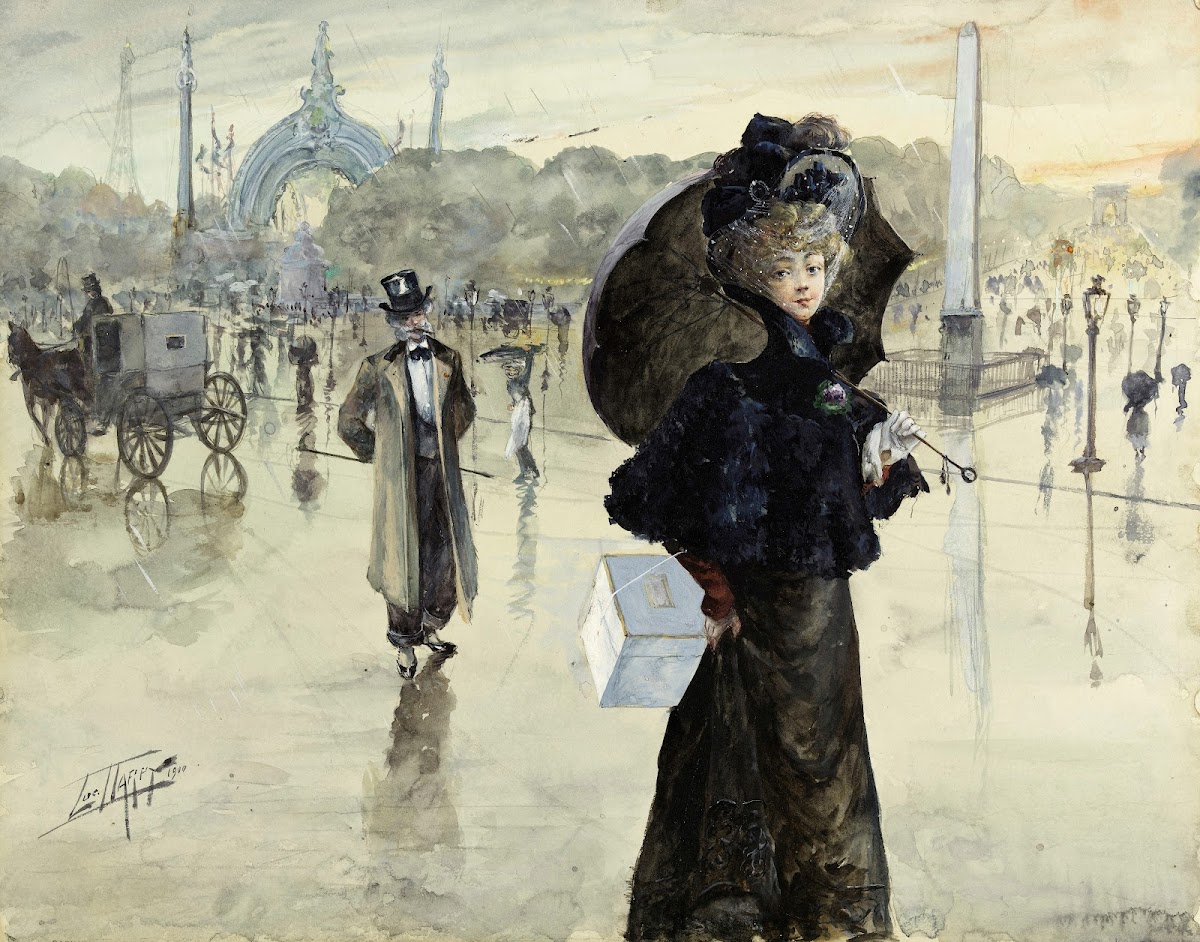 Trottin sur la place de la Concorde par temps de pluie 1900