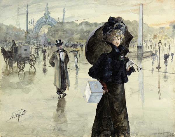 Trottin sur la place de la Concorde par temps de pluie 1900