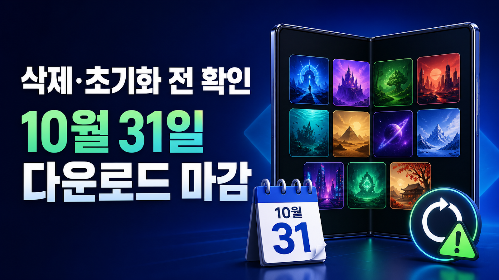 갤럭시 Z8 게임 테마를 삭제하거나 초기화하기 전 10월 31일 다운로드 마감을 확인하는 대표 이미지
