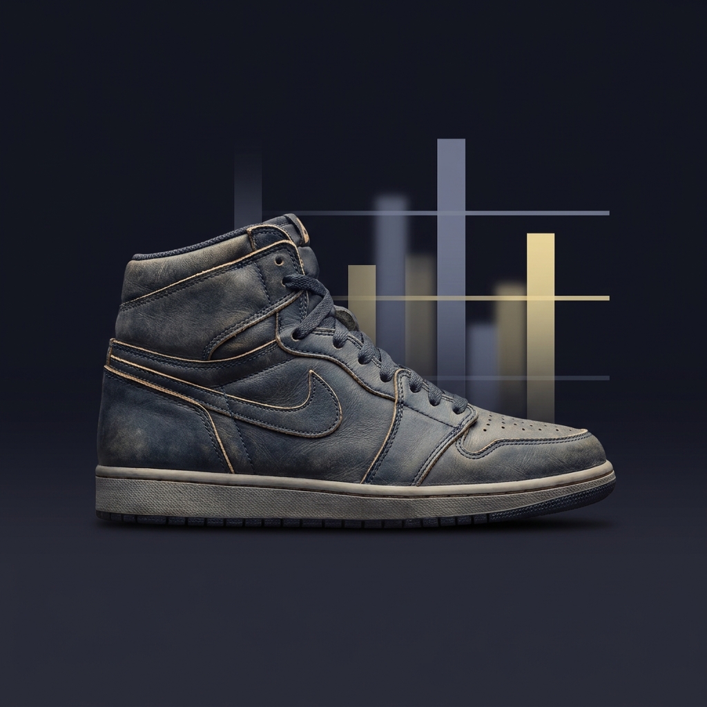 Close crop of a classic high top basketball sneaker silhouette with a subtle royalty chart background in Funded Plays colors minimalist composition dpoy odds nba