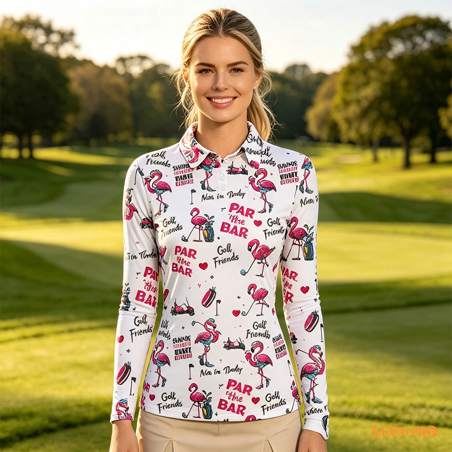 AOP PHT Women's Long Sleeve Button Polo - 180G Bird's Eye Mesh